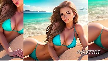 Mi nombre es Sandra y nadie me ha follado todavía, Jovencita virgen desnuda en la playa (IA generada)