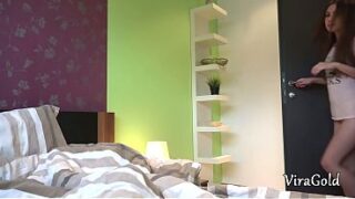 Skinny 18yo Elle Rose Jump on Cock and Footjob